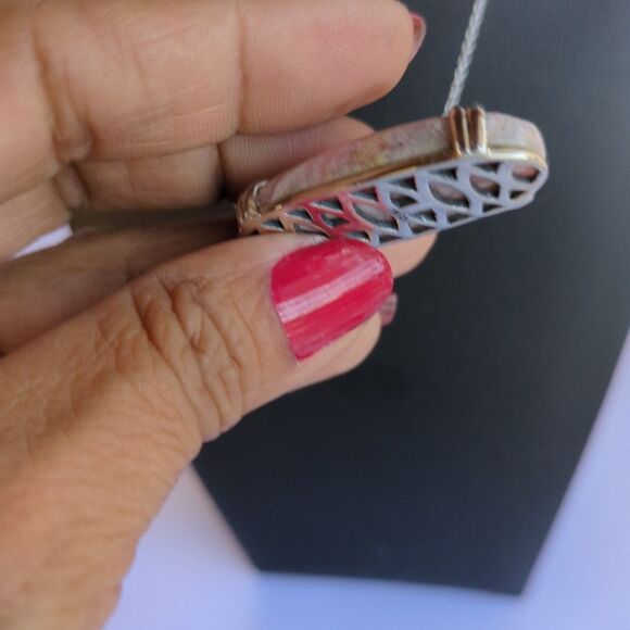 925 Sterling Silver Natural Gemstone Rhodochrosite Pendant‎ Necklace with Pouch - Picture 3 of 7